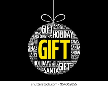 GIFT christmas ball word cloud, holidays lettering collage