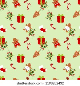 Gift and Christmas cookie seamless pattern. Christmas season concept.