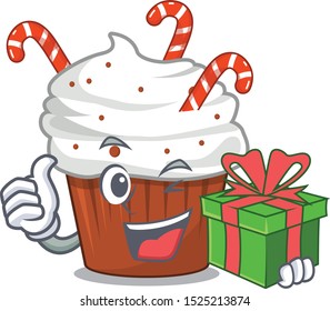 With gift christmas cupcake in the character fridge