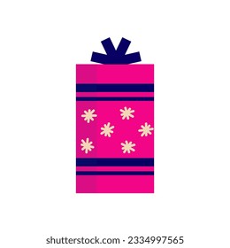 Gift Christmas present. Colorful box with ribbon. Holiday xmas giftbox. Cartoon vector illustartion. Gift xmas with ribbon.