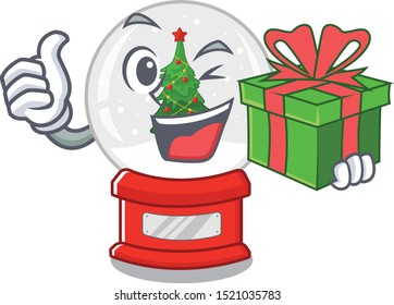 With gift christmas snow globe isolated with character