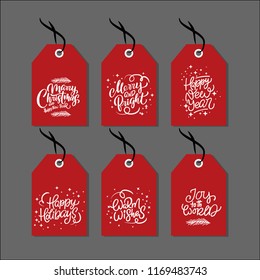 Gift christmas tags set with handwritten calligraphy and decorative elements.