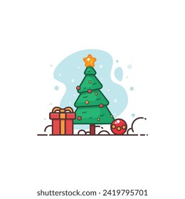 gift with christmas tree logo design set