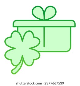 Regalo con icono de línea de gradiente de tracción. Presente caja con un pictograma de estilo de la hoja de fortuna de shamrock irlandés sobre fondo blanco. Feliz San Patricio para el concepto móvil y el diseño web. Vector