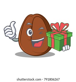 With gift coffee bean mascot cartoon