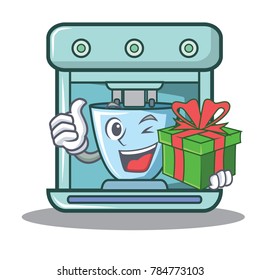 With gift coffee maker character cartoon