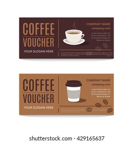 A gift coffee voucher or discount coupon. Vector Flat voucher template.