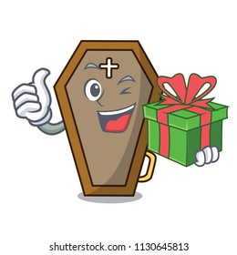 With gift coffin mascot cartoon style vector illustration