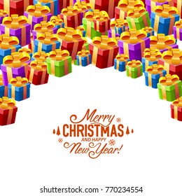 Gift collage cover merry Christmas. Vector illustration