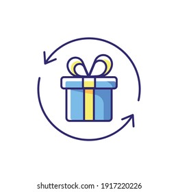 Gift color icon. Present with arrows. Surprise in box. Celebrate birthday. Give away. Thin line customizable illustration. Contour symbol. Vector isolated outline drawing.