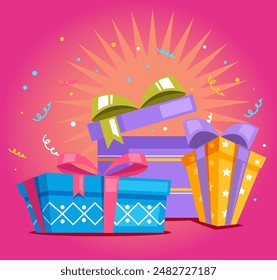 Gift colorful boxes isolated on background concept. Vector flat graphic design illustration	