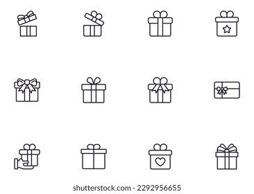 Geschenkkonzept. Gift-Linie-Symbol-Set. Sammlung von Vektorzeichen im trendigen Flachstil für Webseiten, Internetläden und Läden, Bücher und Flyer. Symbole in Premium-Qualität einzeln auf weißem Hintergrund 