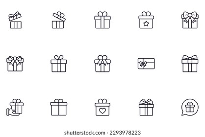 Gift concept. Gift line icon set. Collection of vector signs in trendy flat style for web sites, internet shops and stores, books and flyers. Premium quality icons isolated on white background 