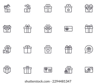 Gift concept. Gift line icon set. Collection of vector signs in trendy flat style for web sites, internet shops and stores, books and flyers. Premium quality icons isolated on white background 