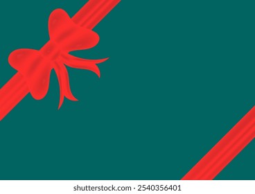 Gift concept. Red bow and ribbons for Valentine's day, Birthday, Christmas and New Year present on green background.