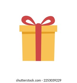 Gift concept, A yellow gift box on a white isolated background. Gift icon.