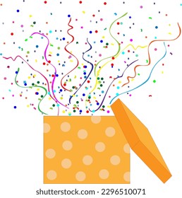 regalo, confeti, sorpresa, vector, clipart o impresión para invitaciones, tarjetas de felicitación, carteles, etc