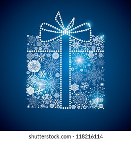 regalo consistente en una dispersión de brillantes copos de nieve