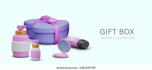 Gift cosmetic set concept in realistic style. Commercial layout