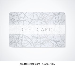 Gift coupon, gift card (discount card, business card) with abstract pattern (circles). Silver background design for calling card, voucher, invitation, ticket etc. Vector