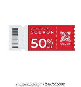 Gift Coupon with code QR code red coupon BOGO, 30% 40% 50% 60% off coupon voucher discount coupon red and white