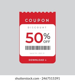 Gift Coupon with code QR code red coupon BOGO, 30% 40% 50% 60% off coupon voucher discount coupon red and white