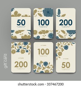 Gift coupon, discount card template with  floral background. Creative layout design