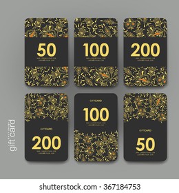 Gift coupon, discount card template with  floral ornament background. Creative layout design