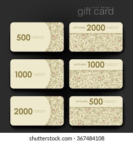 Gift coupon, discount card template with  floral ornament background. Creative layout design