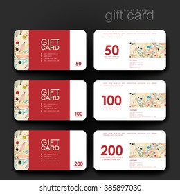 Gift coupon, discount card template with  floral ornament background. Creative layout design