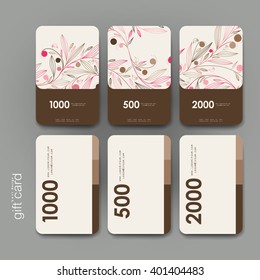 Gift coupon, discount card template with  floral abstract background. Creative layout design