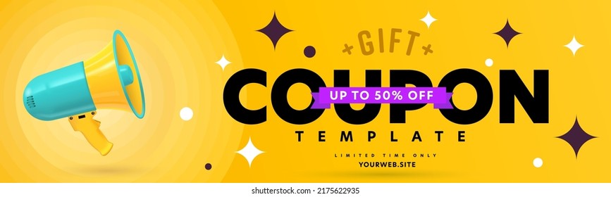 Gift coupon, discount card or voucher template. Special offer up to 50 percent off template during sale marketing campaign vector illustration