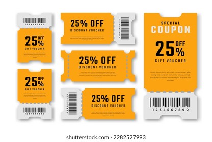 Gift Coupon Discount Voucher 25 Percent off for Promo Code, Shopping, Marketing and Best Promo Retail Pricing Vector Illustration