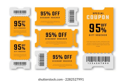 Gift Coupon Discount Voucher 95 Percent off for Promo Code, Shopping, Marketing and Best Promo Retail Pricing Vector Illustration