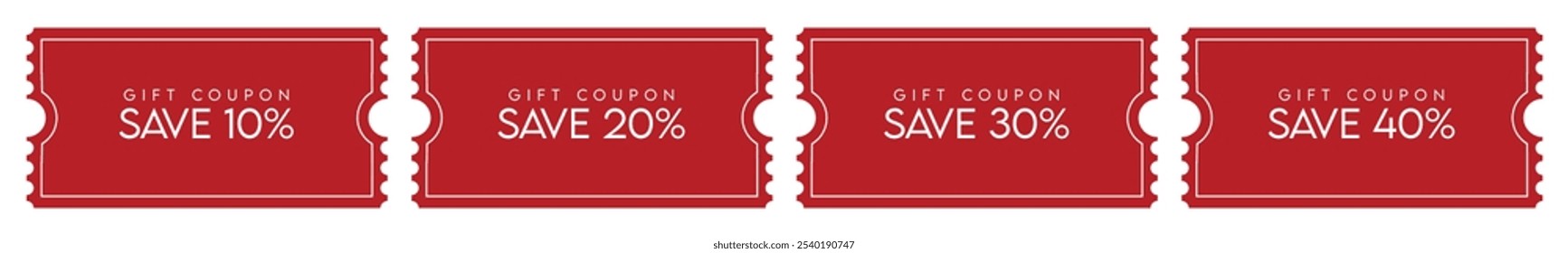 Conjunto de Cupón de regalo. Plantilla de Cupón de descuento aislado en transparente. colección de billetes de Vector