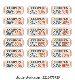 Gift coupon templates set, promo code to save money.