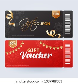 Gift coupon or voucher layout with different discount offer in two color option.