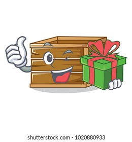 With gift crate mascot cartoon style