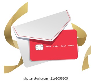 Gift Credit Card Gift illustration set. point, envelope, present, ribbon. Vector drawing. Hand drawn style.