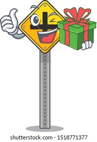 With gift crossing sign at the roadside character