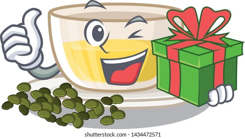 With gift cup oolong tea in cartoon shape