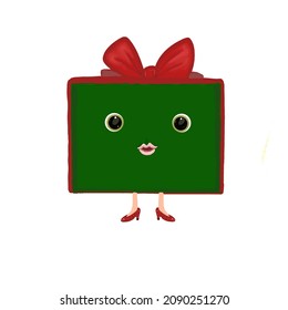 gift cute, gift box with girl eyes, surprise for a holiday