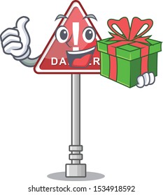 With gift danger character in the mascot shape