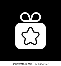 Gift dark mode glyph icon. Sending presents. Promotional giveaway. Special time event. Phone screen menu. Smartphone UI button. White silhouette symbol on black space. Vector isolated illustration