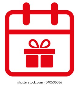 Gift Date vector icon. Style is flat symbol, red color, rounded angles, white background.