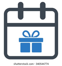 Gift Date vector icon. Style is bicolor flat symbol, smooth blue colors, rounded angles, white background.