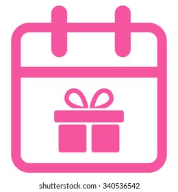 Gift Day vector icon. Style is flat symbol, pink color, rounded angles, white background.
