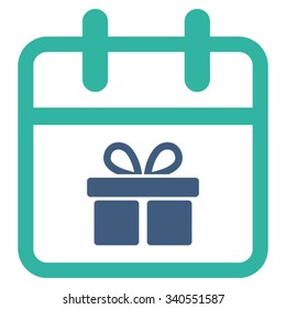 Gift Day vector icon. Style is bicolor flat symbol, cobalt and cyan colors, rounded angles, white background.