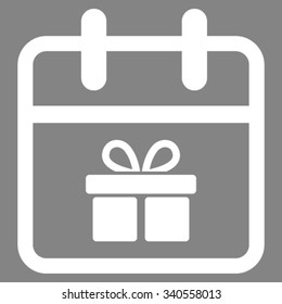 Gift Day vector icon. Style is flat symbol, white color, rounded angles, gray background.