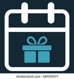 Gift Day vector icon. Style is bicolor flat symbol, blue and white colors, rounded angles, dark blue background.